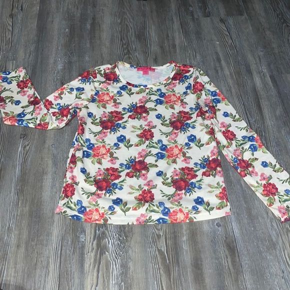 Betsey Johnson Long-sleeved Knit Floral Crewneck Top - Picture 2 of 8